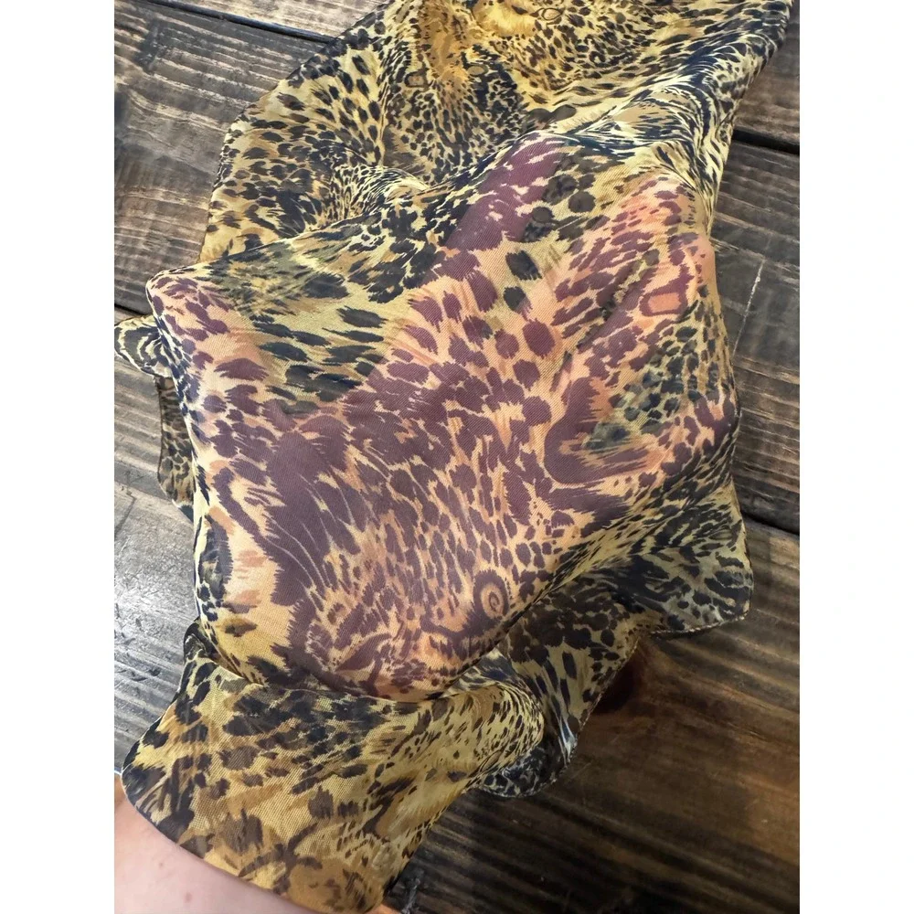 Leopard Animal Print Scarf Brown Black Semi Sheer Oblong 19x60 Lightweight Tiger